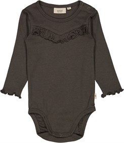 Wheat Body Rib Ruffle LS - Black granite